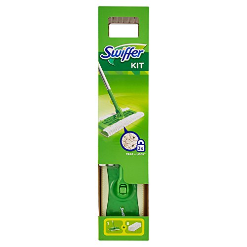 Swiffer Kit scopa + 8 panni, Bianco-Verde