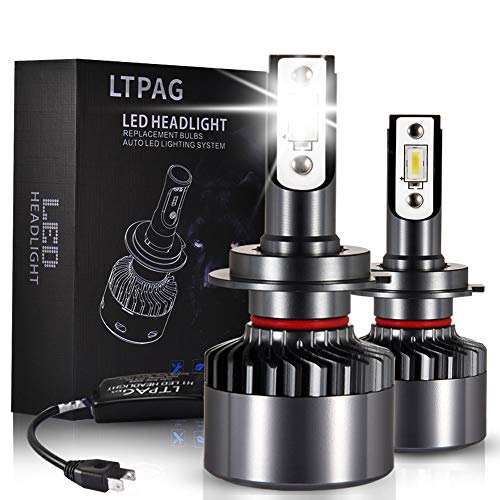 LTPAG Lampadine H7 LED, Nuovo 72W 12000LM Fari Abbaglianti o Anabbaglianti per Auto - Kit Sostituzione per Luci Alogene o Lampade Xenon Luci Luminosa 12V-24V 6000K Bianco - 2 Anni Di Garanzia