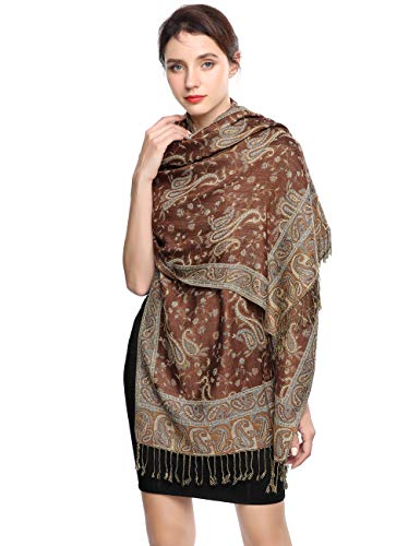 EASE LEAP Sciarpa Pashmina per donna scialle avvolgente caldo di lusso con sensazione di seta Hijab Paisley in colori con frange 200 * 70cm/(12-Rosso marrone)