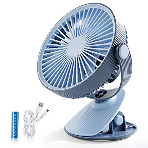 SmartDevil Mini Ventilatore USB con Clip e Batteria Ricaricabile Ventilatore da Tavolo Rotazione di 720 ° Portatile Ventilatore Silenzioso Mini Fan per Casa, Ufficio, Viaggi, Passeggini, Auto (Blu)