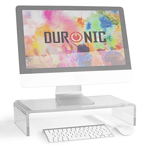 Duronic DM053 supporto monitor scrivania supporto da tavolo per monitor schermo laptop in vetro acrilico trasparente 50x20 cm portata 30kg