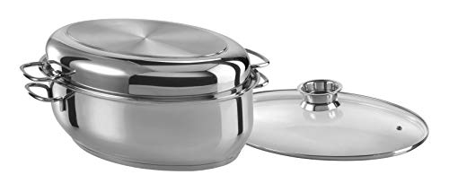 GSW 411318 - Pentola multifunzione 3 in 1, in acciaio INOX, 38 cm, 18/8, in vetro, 8,5 litri, colore: Argento