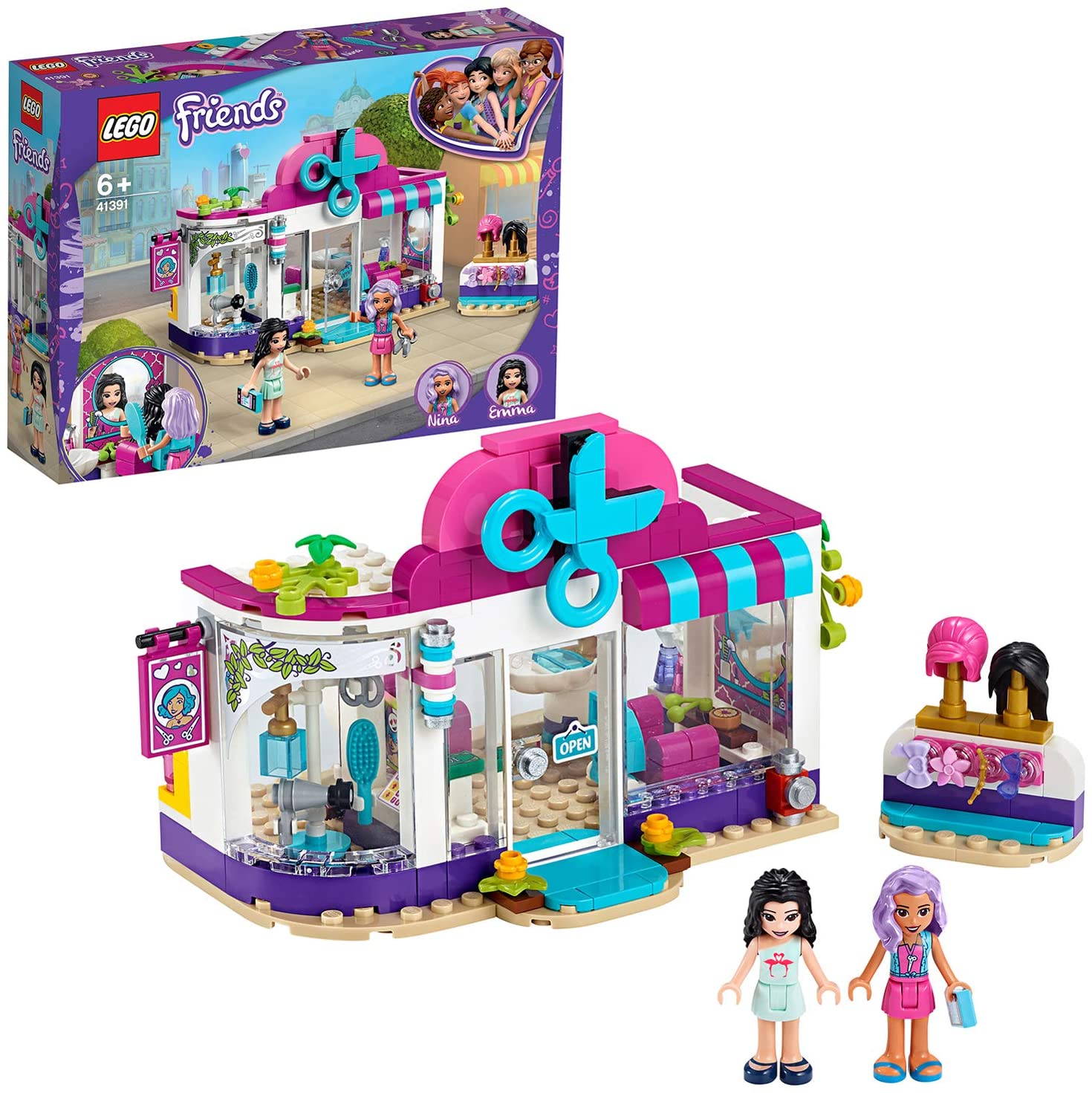 LEGO Friends Il Salone di Bellezza di Heartlake City, Set di Costruzioni Ricco di Dettagli per Bambine 6+ Anni, con Due Mini-Doll di Emma e Nina e Tanti Accessori, 41391