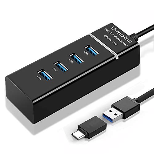iAmotus Hub USB 3.0 4 Porte Adattatore Type-c SuperSpeed 5Gbps con Potenza LED per Dischi Rigidi, Chiavetta USB, Mouse, Tastiera, Stampante, Fotocamera, Windows, Linux, Laptop, Chromebook