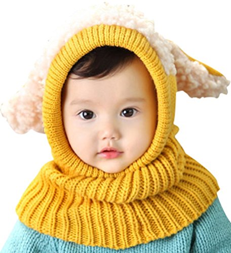 Yuson Girl Inverno del Bambino delle Ragazze dei Capretti dei Ragazzi di Lana Caldo Coif Hood Sciarpa ricopre i Cappelli (Giallo)