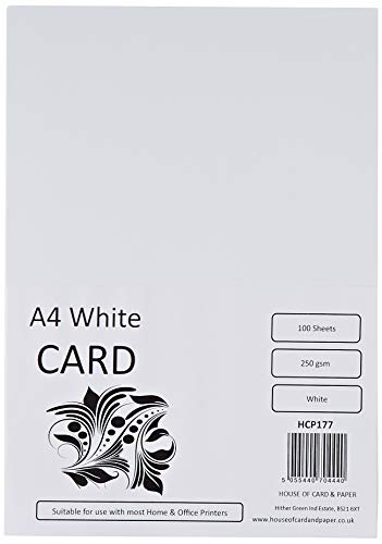 HCP, cartoncino in formato A4, 250 g/m², colore: bianco, confezione da 100 fogli