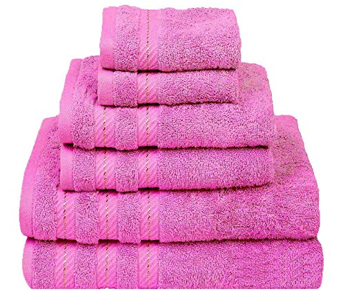 CASA COPENHAGEN Bella Luxury Hotel & Spa, set di 6 asciugamani turchi in cotone 600 g/mq, include 2 asciugamani da bagno, 2 asciugamani per le mani, 2 salviette, colore: rosa