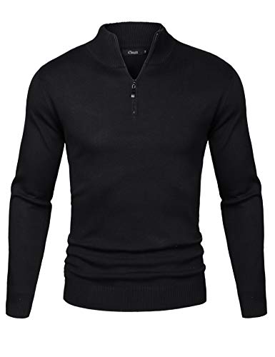 iClosam Maglioni Uomo Invernali Collo Alto con Zip Pullover Giacca in Maglia Maglione Sweater Invernale (Nero, XXXL)