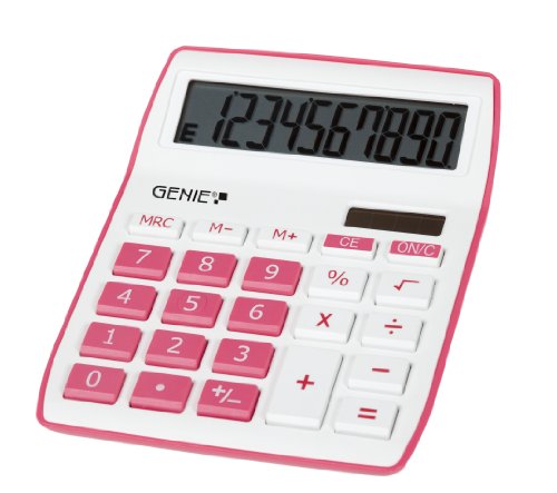 Genie 840 B Calcolatrice a 10 cifre (Dual Power (Solare e Batteria), Design compatto) pink