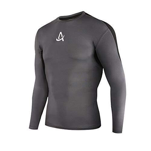 AMZSPORT Camicia a Compressione Sportiva da Uomo Maglietta a Maniche Lunghe Freddo Secco Fitness Base Layer, DarkBrown M