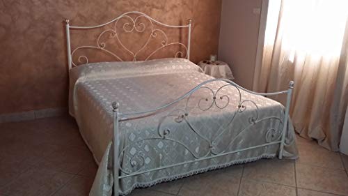 Letto matrimoniale in ferro battuto Sogno bianco decorato oro