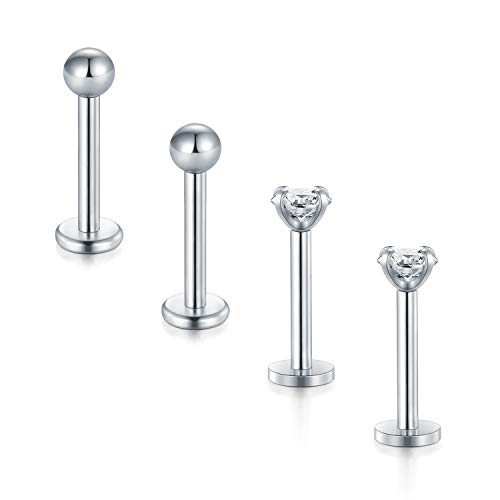 4 Pezzi 16G Acciaio Inossidabile Chiaro Zircone Cubico Piercing Lingua Labret Cheek Anello Gioielli per il Corpo Retainer 14-19mm