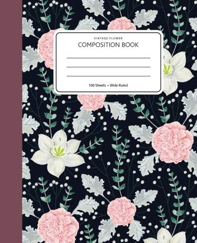 Vintage flower Composition book: 100 sheet wide ruled  (Notebook for women, girls, teen): Volume 14