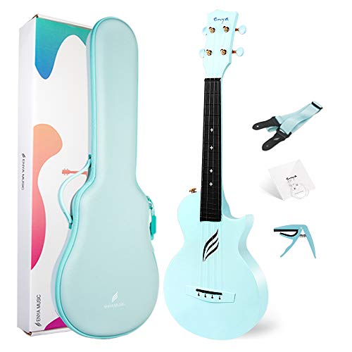 Ukulele Concerto Enya Nova U 23 pollici Ukelele Kit per Professionale e Principianti con tutto il corpo in Fibra di Carbonio,Borsa Imbottita,Tracolla,Capotasto,Corde di Scorta(blu)