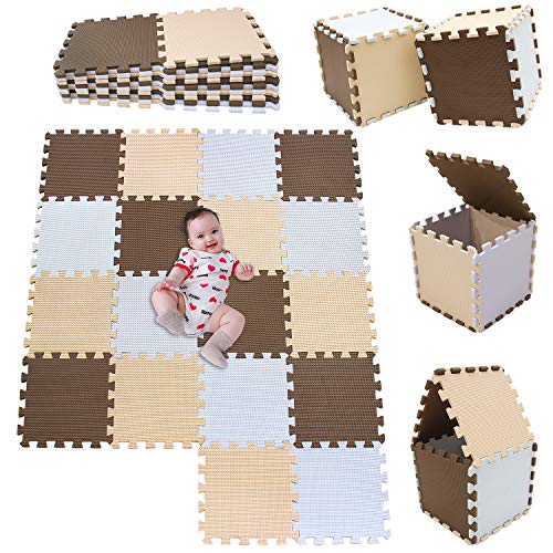 MSHEN Tappeto Puzzle con Certificato CE e Certificazione in Soffice Schiuma Eva | Tappeto da Gioco per Bambini | Tappetino Puzzle...dimensione1.62 mq,bianco-marrone-beige-010610g18