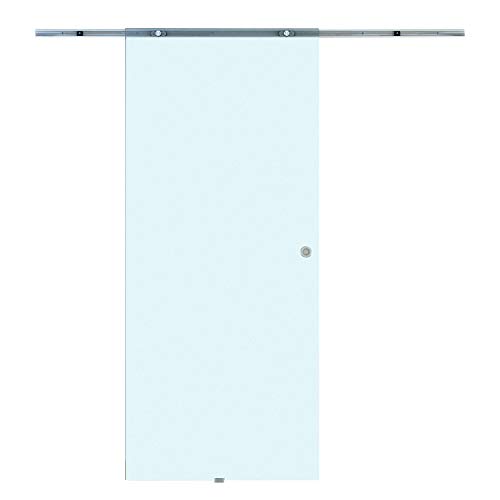 HOMCOM Porta Scorrevole Interna in Vetro Smerigliato con Binario B3 in Alluminio per Bagno Cucina Studio Vetro 205x 77.5x 0,8cm