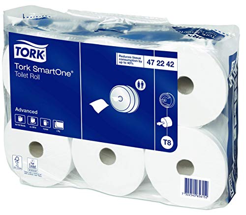 Tork Smartone 472242 Rotoli di Carta Igienica Advanced, 2 Veli, Sistema T8, Bianco, 6 Rotoli