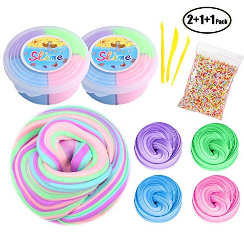 SWZY Fluffy Floam Slime Silly Putty Mud Non-Toxic Slime Kit for Girls Boys Kids Stress Relief Clay Toys for Adults Gifts Bonus for Birthday Party 4 Colors 2 Pack 240ml