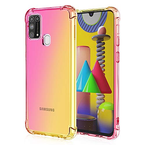 FANFO® Custodia per Samsung Galaxy M31, Colore Sfumato Trasparente Ultra Sottile Anti Sbavature Morbida Antiurto TPU Flessibile Leggere Silicone Telefono Case Cover,Rosa/Oro