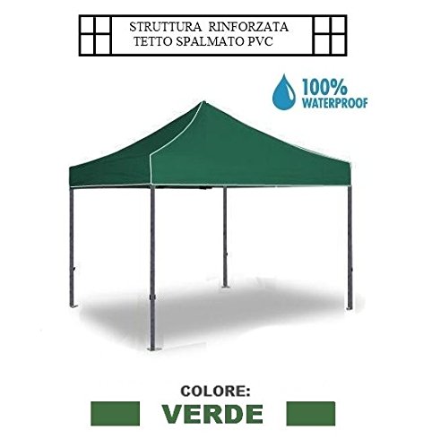 GrecoShop Gazebo Pieghevole Impermeabile in Alluminio 3x3m Verde - MOD. Super Ignis