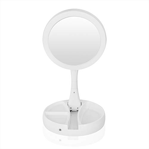 Vanity Mirror – Biana portatile LED, specchio per trucco compatto da viaggio pieghevole 1 x/10 x ingrandimento specchio da trucco, specchio per il bagno/tavolo/Home decorativo
