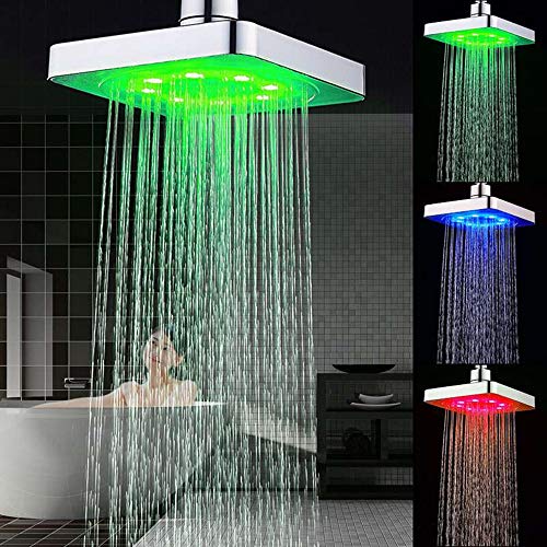 LED Soffione doccia, 6 pollici Soffione quadrato controllo della temperatura 3 colore cambiando flusso d'acqua alimentato