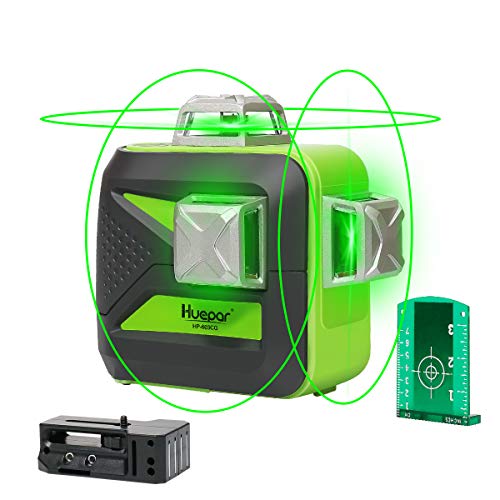 Huepar 603CG 3D Livella Laser 3x 360 Verde 40m, Modalità Impulso, TRIPLA ALIMENTAZIONE, Livella Laser Autolivellante a Croce, Commutabile 360 Orizzontale/Verticale 12 Linee, con 360° Base magnetico