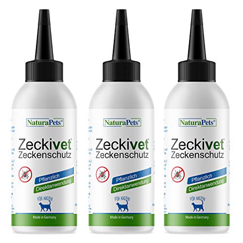 NaturaPets® Zeckivet Protezione Contro Le zecche per Gatti, Confezione da 3 (3 x 40 ml) – Soluzione vegetale Contro zecche, Acari, pulci (Confezione da 3)