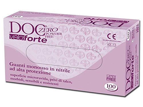 Doc Zero Veloforte Guanti in Nitrile, Senza Polvere, Piccoli, Confezione 100 Pezzi