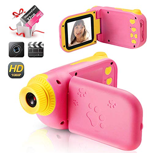 Fotocamera per Bambini Giocattolo Videocamera Digitale per Bambini Giocattolo per Bambini Schermo HD da 2.4 pollici 1080P con 32 GB TF Card Giocattoli da Regalo da 3 a 12 anni Ragazzi e Ragazze (rosa)