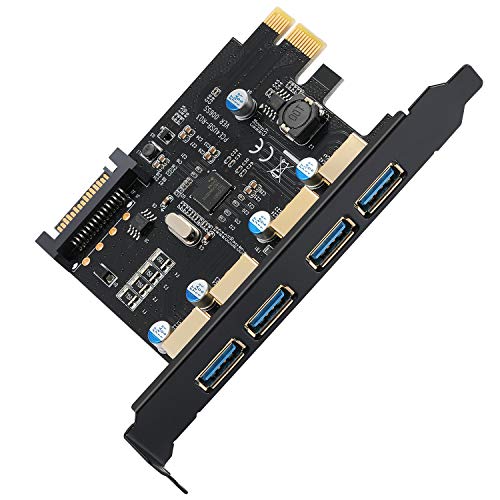 BEYIMEI Scheda di espansione a 4 Porte USB 3.0, da PCI-E a USB 3.0 Tipo-A con connettore di Alimentazione SATA a 15 Pin, Adatto per Windows XP/Vista / 7/8/10 / Linux