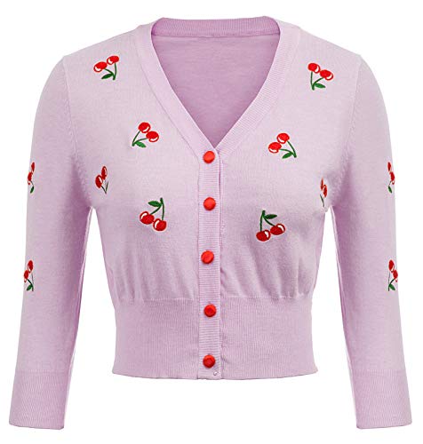 Belle Poque - Coprispalle da donna stile bolero con ricamo con ciliegie, maniche a 3/4, stile vintage anni ?0 Floral-9(609-9) XXL