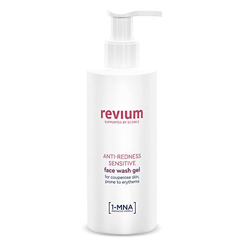 Revium, gel detergente antirossore per cute soggetta a eritemi, rossore e couperose, con molecole 1-MNA, estratto di alga verde Chlorella Vulgaris, frutto di acerola, senza saponi, 200ml