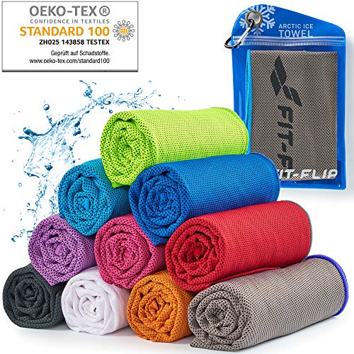 Fit-Flip Cooling Towel per Lo Sport e la Palestra 100x30cm, Asciugamano in Microfibra Come Asciugamano rinfrescante per Corsa, Trekking, Viaggio e Yoga – Colore: Grigio - Blu, Misura: 100x30cm