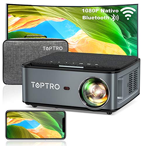 TOPTRO Proiettore WiFi Bluetooth con Custodia da Trasporto, Proiettore 1080P Nativo 7500 Aggiornato, Supporto 4D Keystone / Zoom / 4K, Compatibile con Telefono / TV Stick / PC / USB / PS4 / DVD