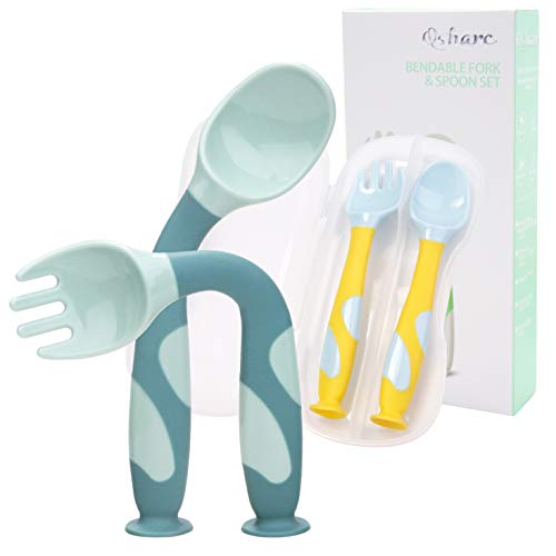 Cucchiaio da cucina aggiornato Set di forchette con custodia da viaggio Custodia per bambini Neonati Cucchiaio da allenamento per bambini Pieghevole Morbido Perfetto Cucchiai