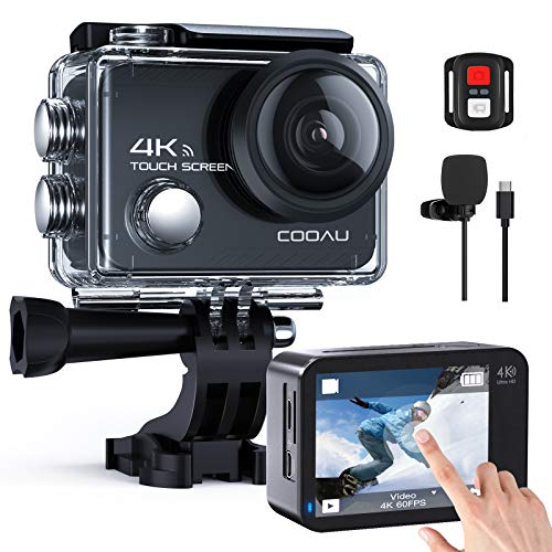 COOAU Action Cam 4K Nativo 60fps 20MP Touch Screen WiFi Sport Camera Stabilizzazione EIS Fotocamera Subacquea Impermeabile con Microfono Esterno Telecomando 2x1350Amh Batterie