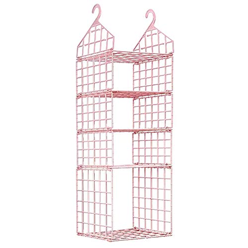 JSF Organizer Armadio Plastica, Portattuto da Appendere con 5 Scomparti, Organizzatore Scaffale per Vestiti e Asciugamano, Portatutto a Sospensione per Borse, Rosa