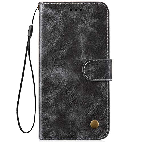 JCKHM Compatibile con Huawei Honor 9 Custodia Pelle Cover a libro Portafoglio Flip Case [Custodia in pelle tinta unita retrò con cordino] 360 gradi Anteriore e posteriore PU Cover Morbido,grigio