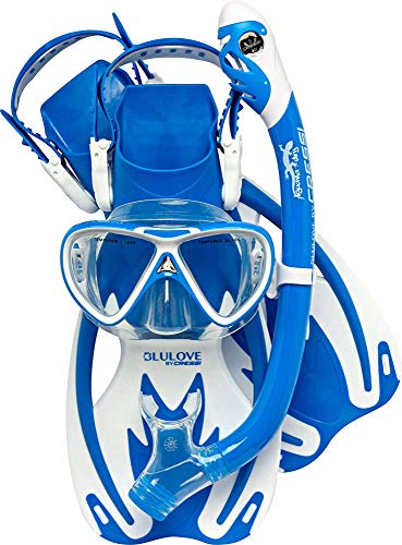 Cressi Rocks PRO Dry Set, Pinne/Maschera/Boccaglio Unisex Bambini, Blu/Bianco, S/M