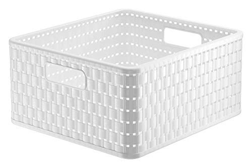 Rotho Country Scatola di conservazione 14l in Rattan-Look, Plastica (PP) Senza BPA, Bianco, (32,8 x 30,0 x 16,0 cm)