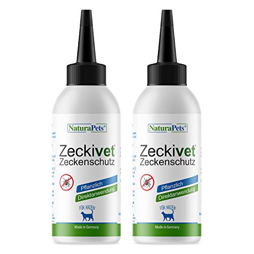 NaturaPets® Zeckivet Gatti Protezione zecche Set Risparmio (2 X 40 ML) – Soluzione vegetale Contro zecche, Acari, pulci (Confezione Doppia)