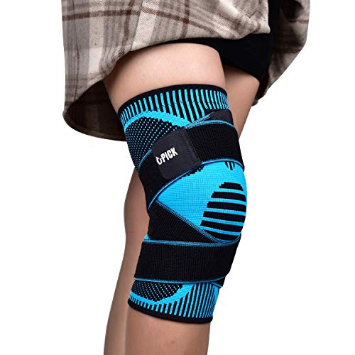 Tutore Ginocchio, Regolabile Ginocchiera Compressione Ginocchio Unisex Fascia Ginocchio Dolore Sollievo E Recupero Da Infortuni Per Supporto Calcio Pallavolo Basket Crossfit, Singolo (Blu-XL)