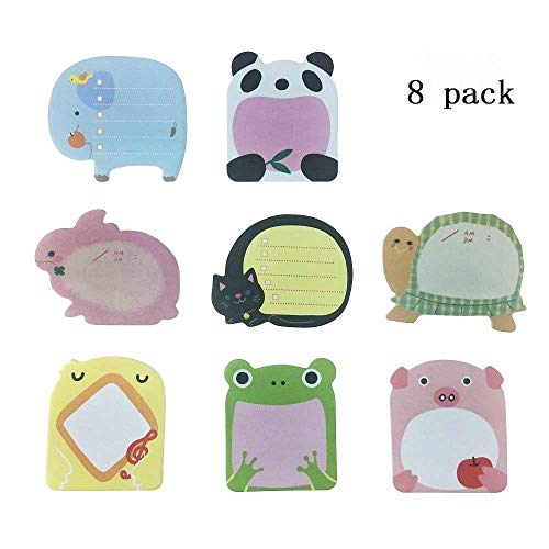 Super Sticky Notes- Zoo Animals Carino -8 Pads per confezione - 20 fogli per blocco - per confezione 8 Animali Inside-80 mm x 54 mm