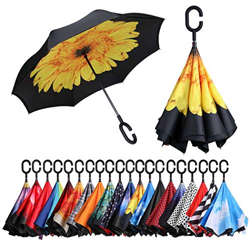 Eono by Amazon - Doppio Strato Invertito Ombrello, Manico a Forma di C Ombrello Ribaltabile inverso, Reverse Folding Umbrella, Anti UV Antivento Umbrella di Viaggio Inverted Umbrella