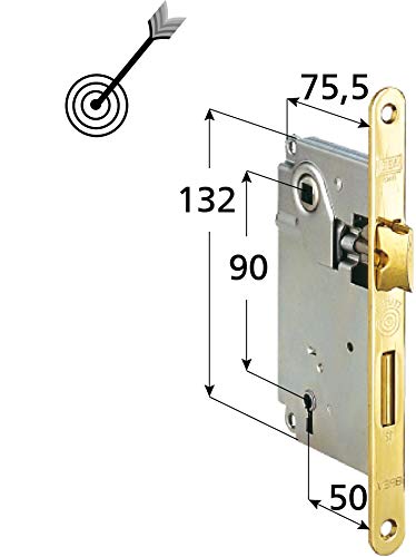 Serratura tipo AGB Serie CENTRO D. 90 con Scrocco con Cassa Ridotta Patent - Bordo Tondo - Ottone e Cromo Satinata (Cromo Satinato)