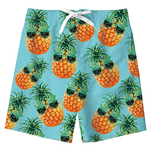 Spreadhoodie Ragazzi 3D Ananas Print Costume da Bagno Colorato Summer Cool Pantaloncini da Snowboard Asciugatura Veloce Costume da Bagno con Tasche Laterali 10-12 Anni