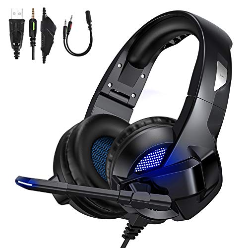 Cuffie, TedGem Headset, Headphones, Suono Surround Stereo Cuffie Gaming, 3.5mm Cuffie PS4, LED Cuffie Gaming PC, Wired Over Ear Headset USB Per PC, Mac, Laptop