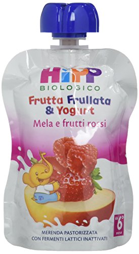 Hipp Frutta Frullata & Yogurt Mela e Frutti Rossi -  Confezione da 6 succhi da 90 g l'uno