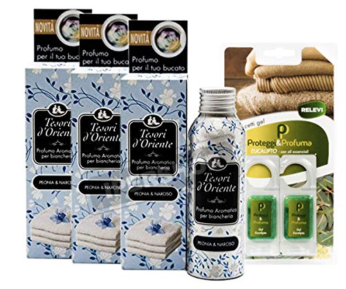 TESORI D'ORIENTE PROFUMA BIANCHERIA : 3XPEONIA & NARCISO 100 ML + RELEVI PROTEGGE & PROFUMA